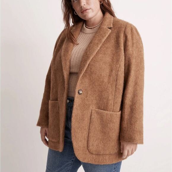 Madewell Jackets & Blazers - Madewell Plus Bouclé Larsen Wool Alpaca Blend Blazer In Toffee Melange